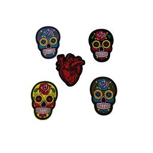 Patch Sugar Skull Anatomical Heart Lot 5 Iron On Embroidery Tattoo Punk Patches